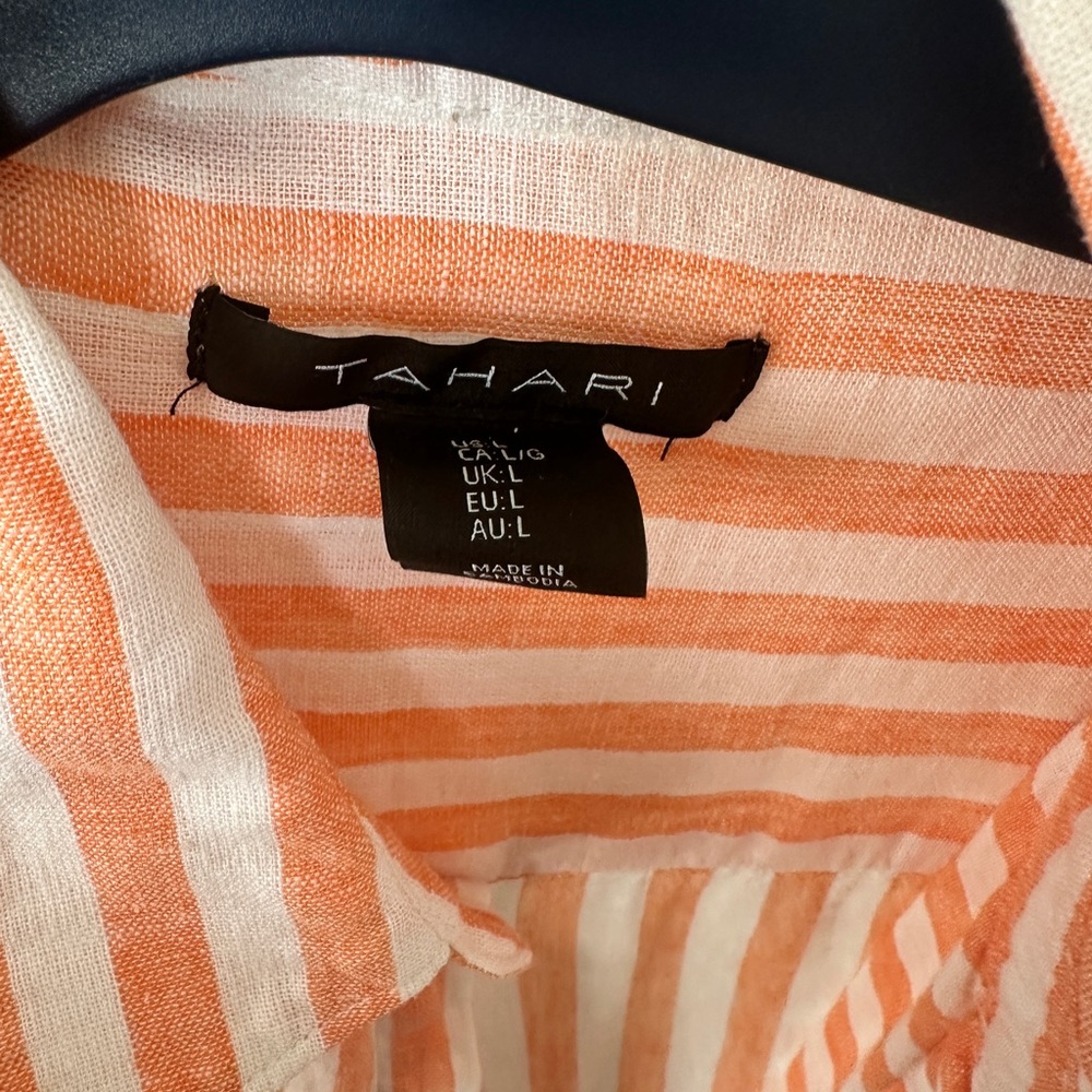 Tahari Vibrant Orange and White Striped Top - Picture 6 of 6